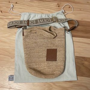 Loewe mini slit raffia bag w/ removable logo strap